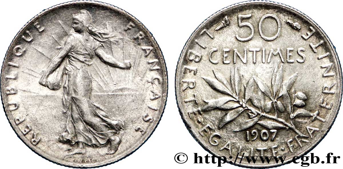 50 centimes Semeuse 1907  F.190/14 MS60 