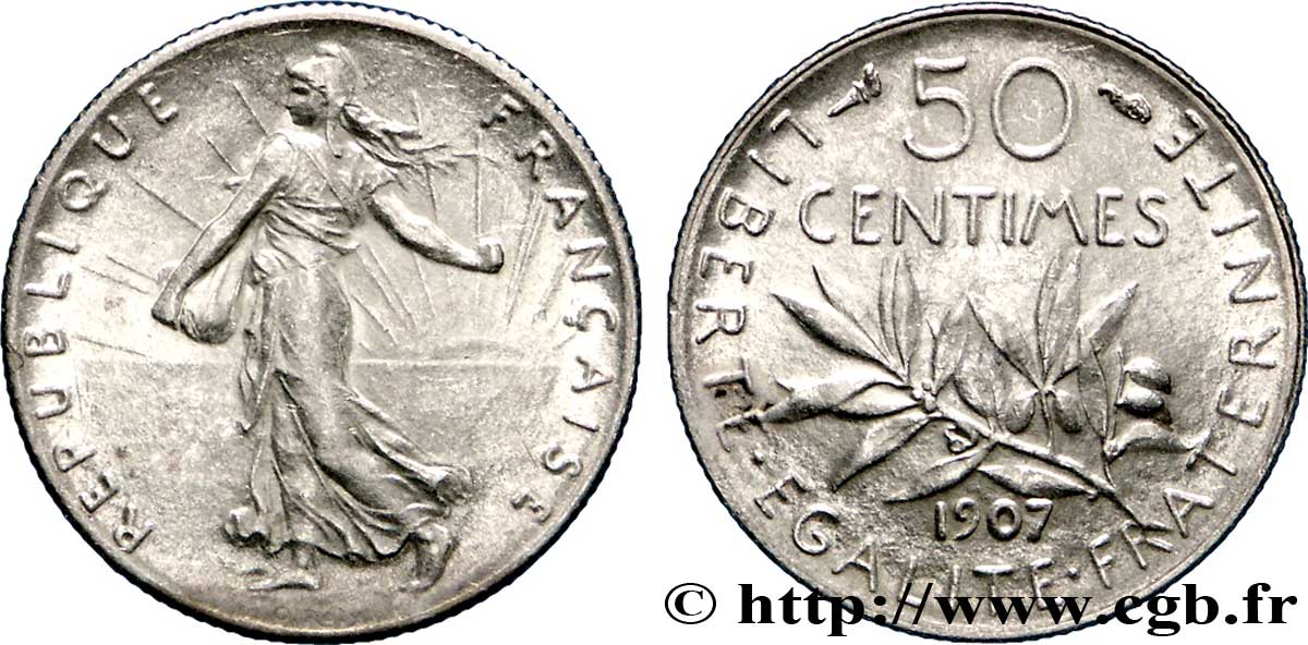 50 centimes Semeuse 1907  F.190/14 SUP58 