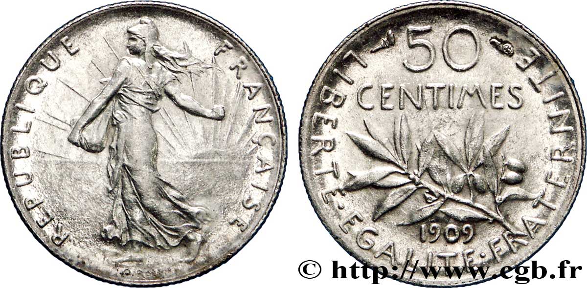 50 centimes Semeuse 1909  F.190/16 EBC58 