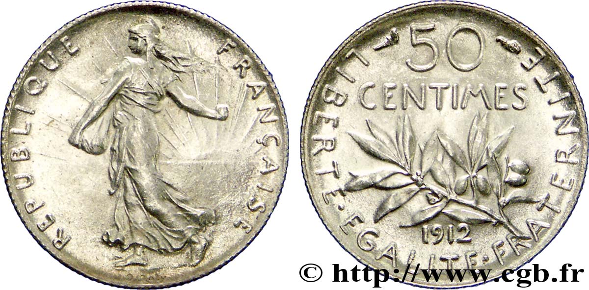 50 centimes Semeuse 1912  F.190/19 SPL64 