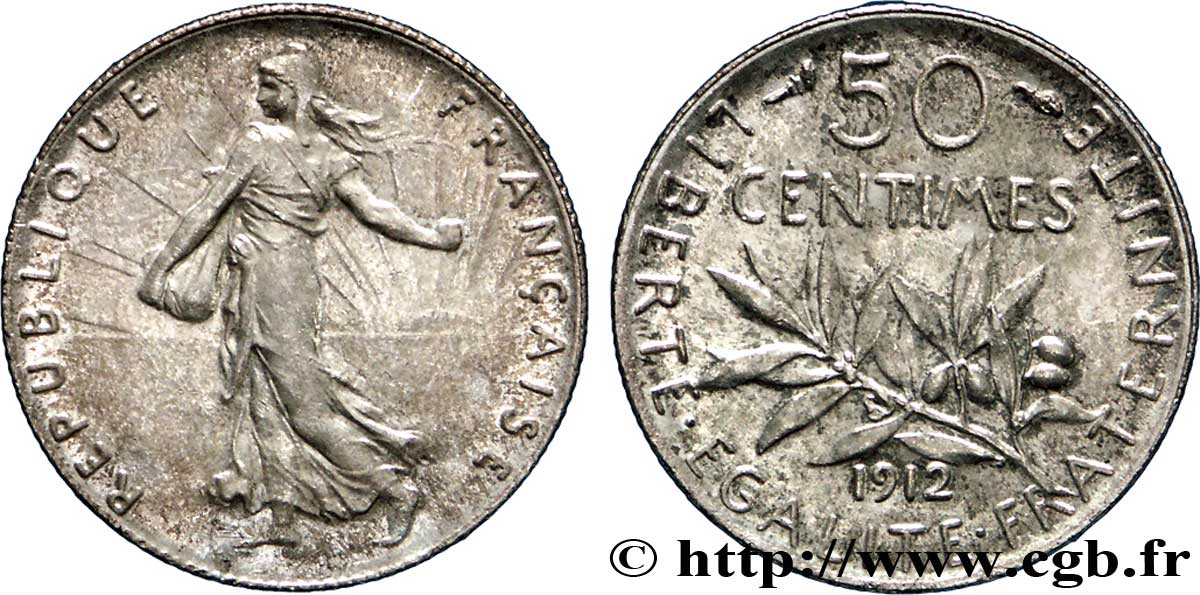 50 centimes Semeuse 1912  F.190/19 AU58 