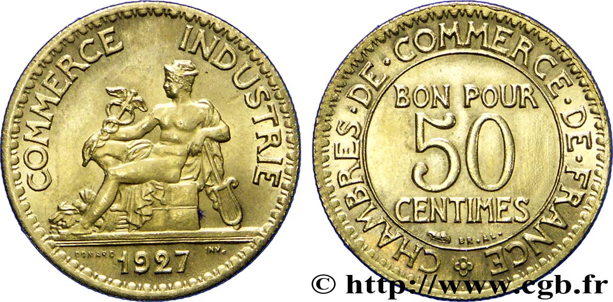 50 centimes Chambres de Commerce 1927 Paris F.191/9 EBC62 