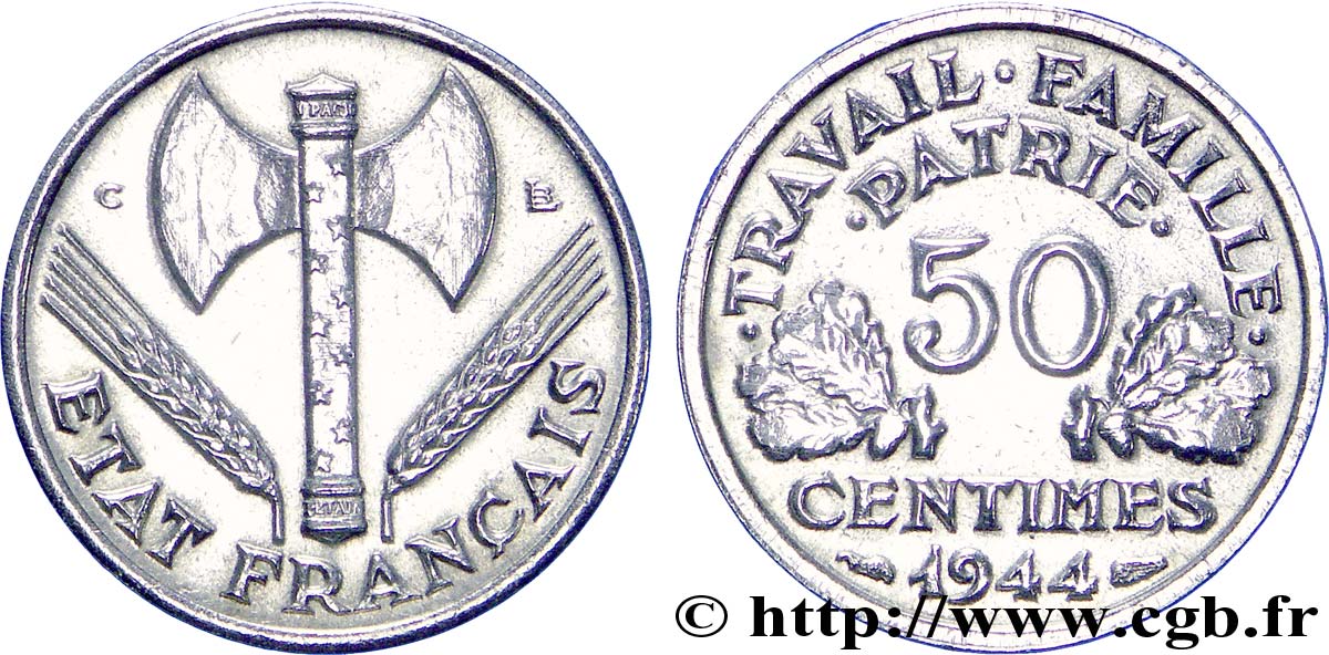 50 centimes Francisque, légère 1944 Castelsarrasin F.196/6 VZ 