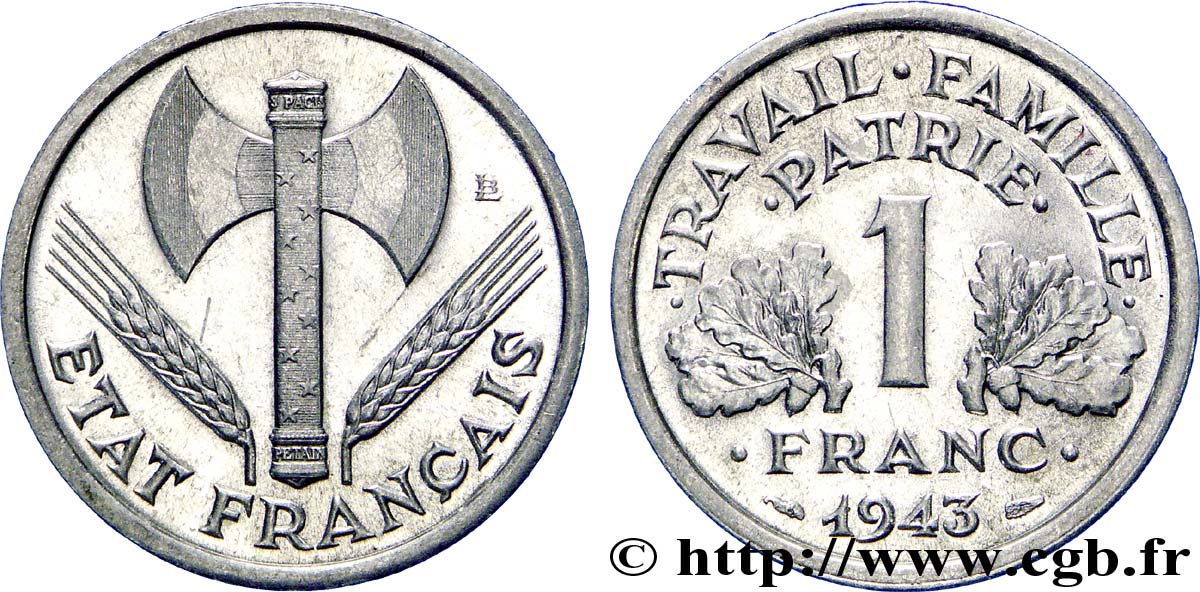 1 franc Francisque, légère 1943  F.223/3 SPL63 