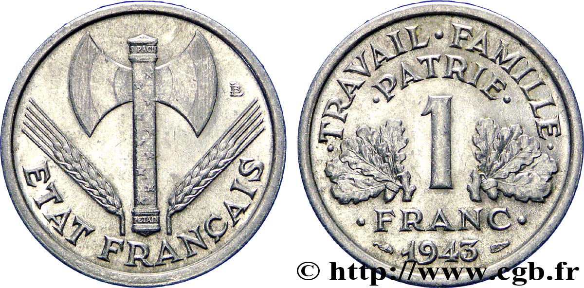 1 franc Francisque, légère 1943  F.223/3 VZ60 