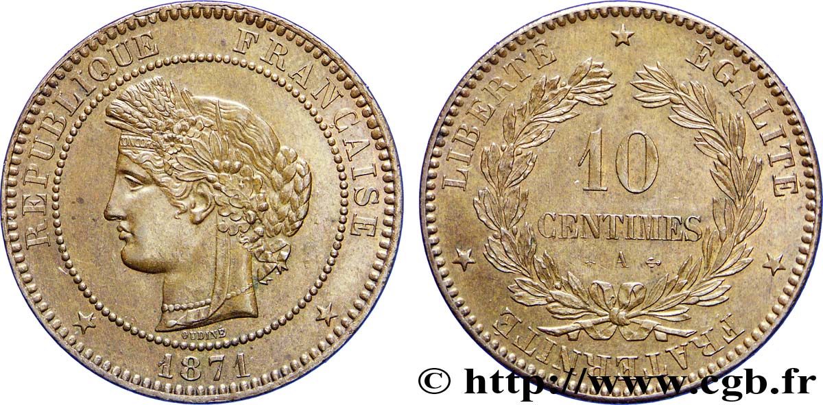 10 centimes Cérès 1871 Paris F.135/6 VZ58 