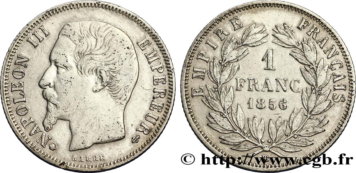 1 franc Napoléon III, tête nue  1856 Strasbourg F.214/7 TB28 