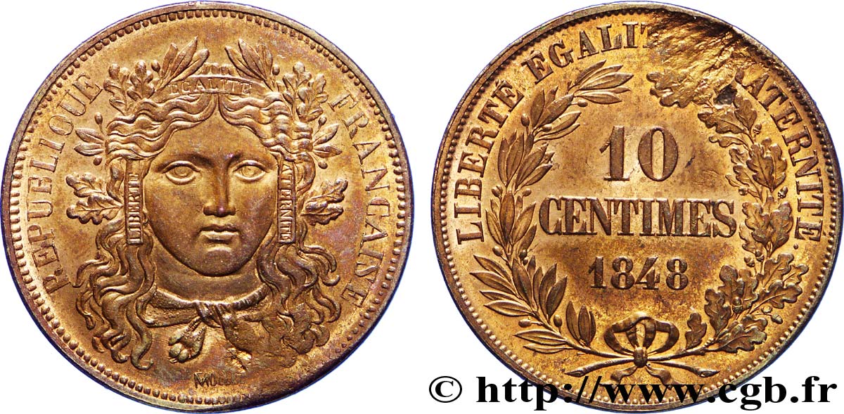 Concours de 10 centimes, essai de Moullé 1848 Paris VG.3148  SUP62 