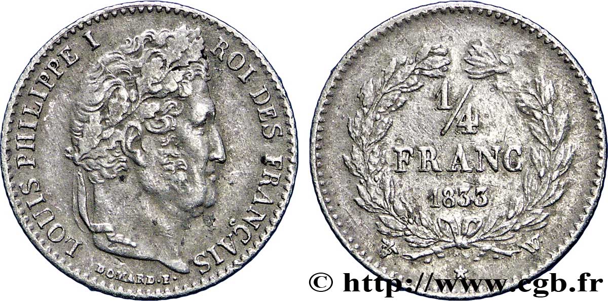 1/4 franc Louis-Philippe 1833 Lille F.166/36 TTB48 