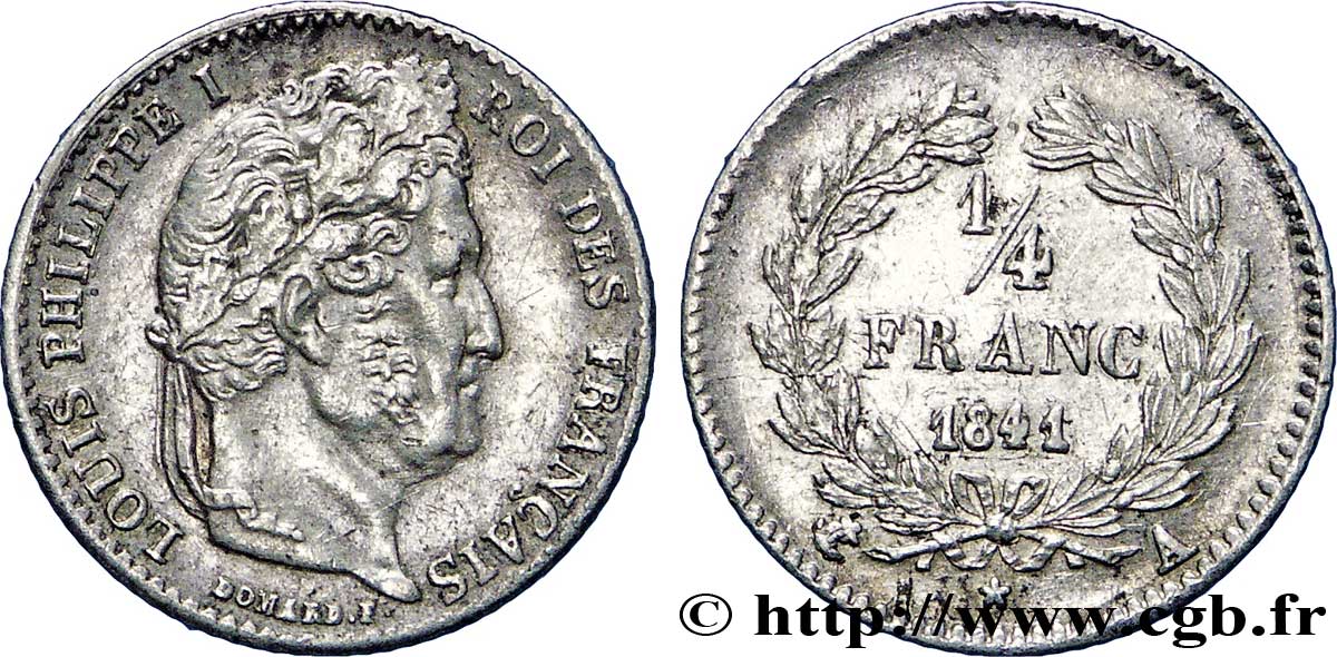 1/4 franc Louis-Philippe 1841 Paris F.166/85 AU50 