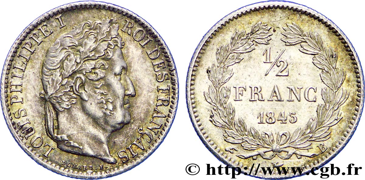 1/2 franc Louis-Philippe 1845 Rouen F.182/109 EBC58 