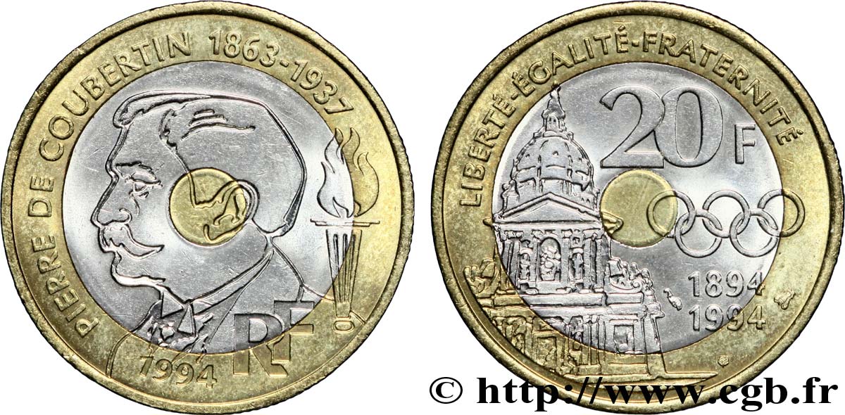 20 francs Pierre de Coubertin 1994 Pessac F.405/2 SPL63 