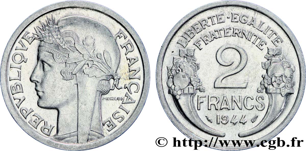2 francs Morlon, aluminium 1944  F.269/4 AU58 