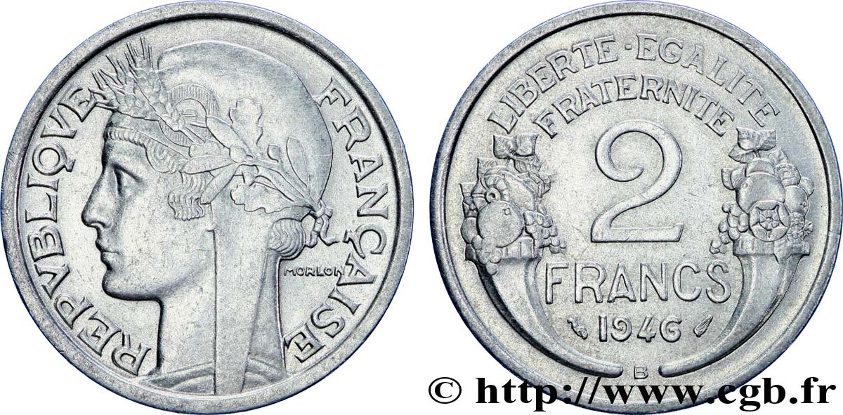 2 francs Morlon, aluminium 1946 Beaumont-Le-Roger F.269/9 AU56 