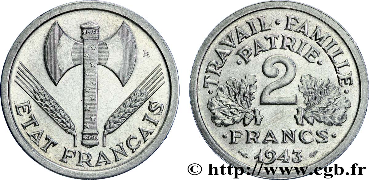 2 francs Francisque 1943  F.270/2 VZ62 