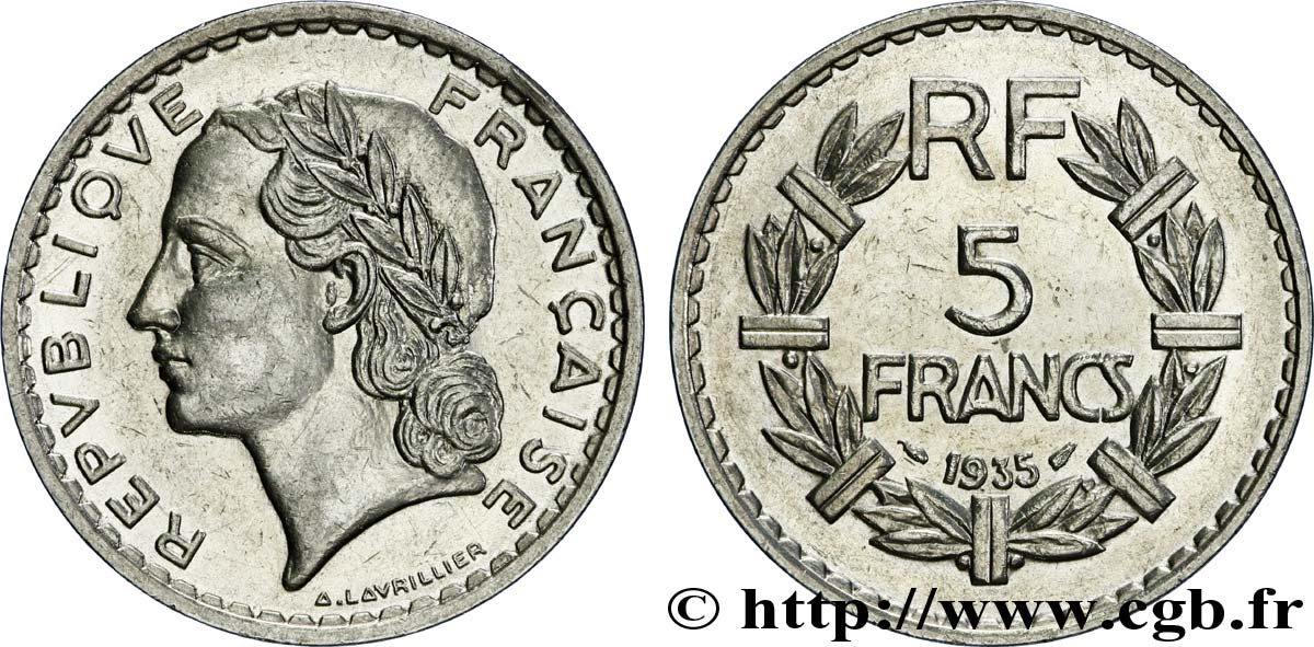 5 francs Lavrillier, nickel 1935  F.336/4 TTB52 