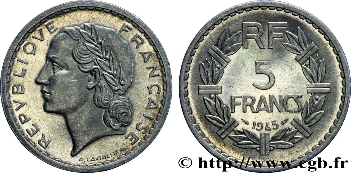 Combien Coûte Une Pièce De 5 Francs Essai de 5 francs Lavrillier, aluminium 1945 F.339/1 fmd_229063 Modernes