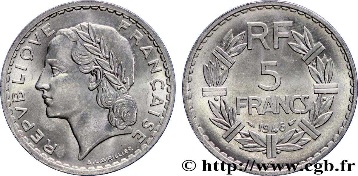 5 francs Lavrillier, aluminium 1946 Castelsarrasin F.339/8 SPL64 