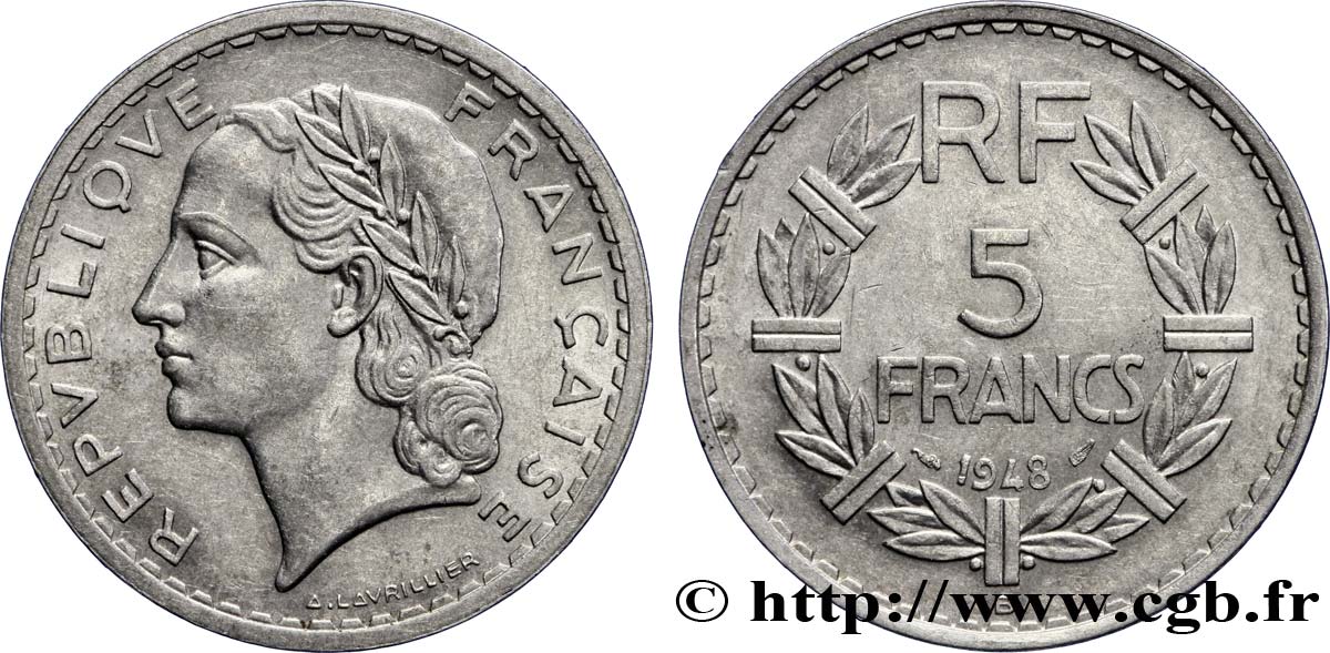 5 francs Lavrillier, aluminium 1948 Beaumont-Le-Roger F.339/15 TTB50 