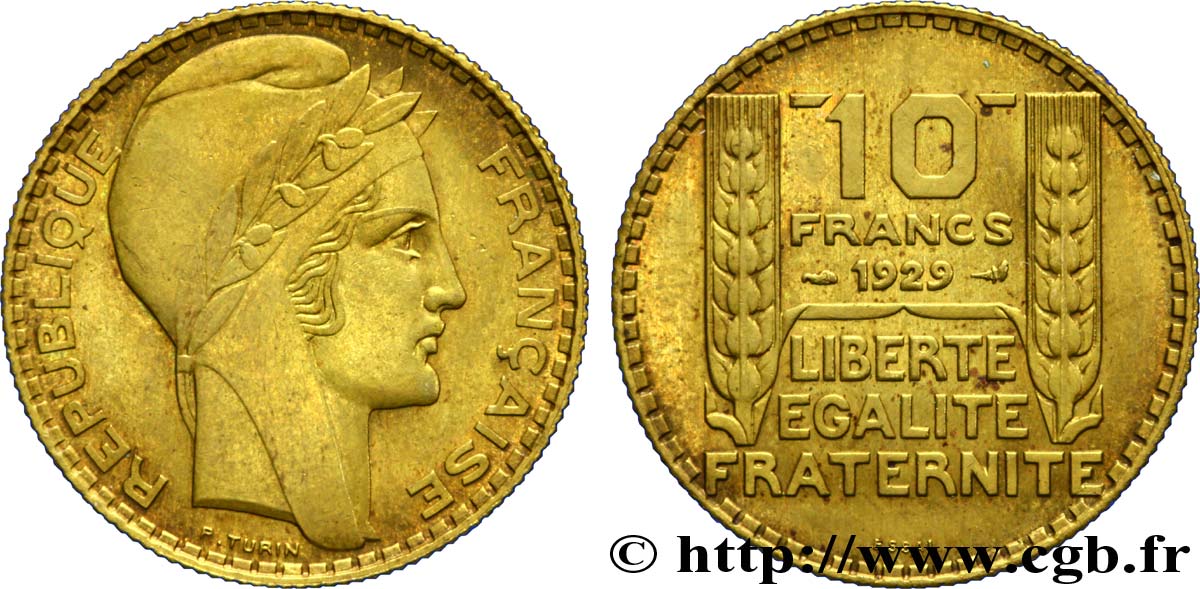 Concours de 10 francs, essai de Turin en bronze-aluminium 1929 Paris VG.5243  EBC58 