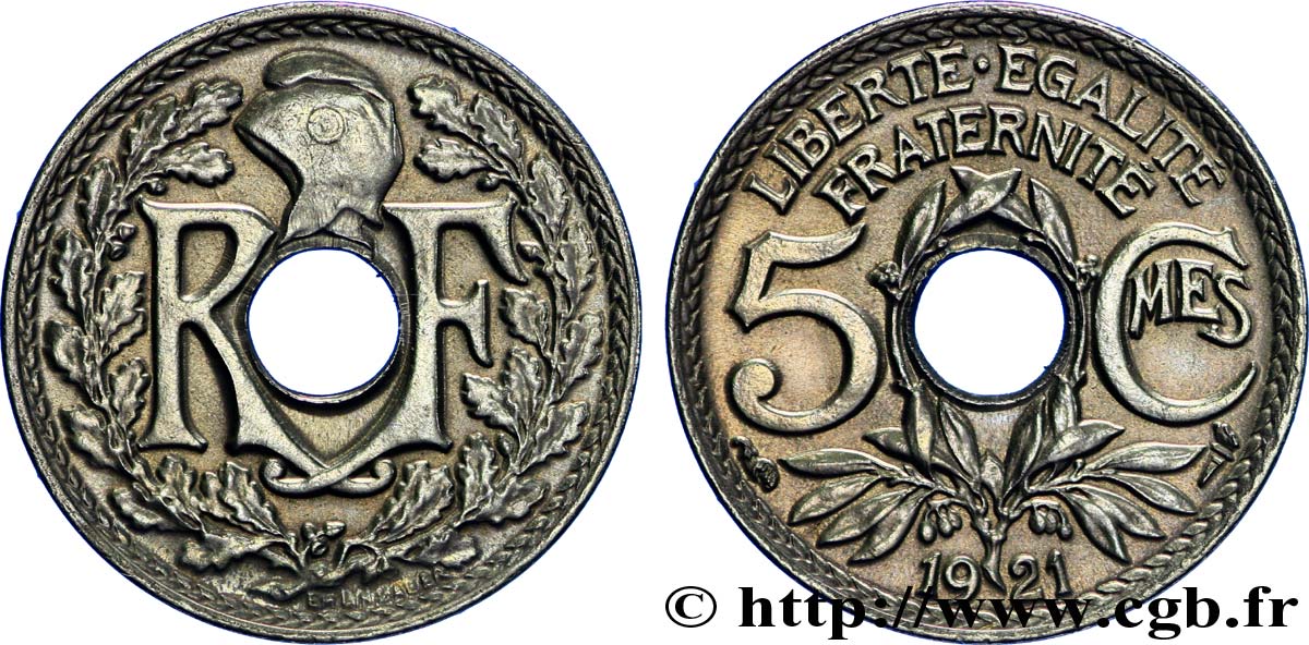 5 centimes Lindauer, petit module 1921 Paris F.122/3 AU55 