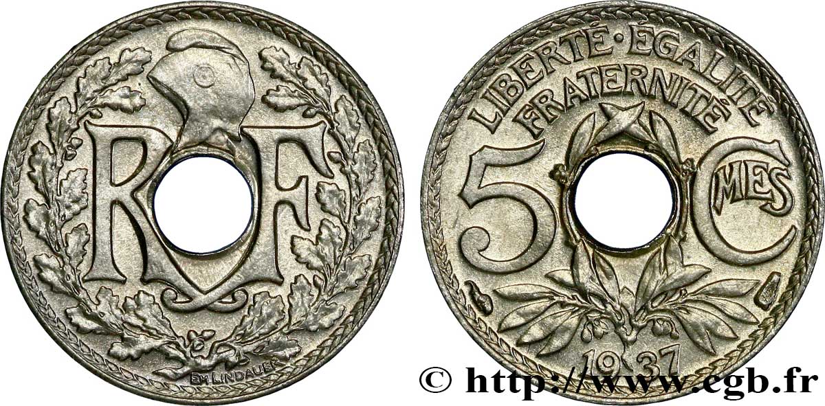5 centimes Lindauer, petit module 1937 Paris F.122/20 SUP62 