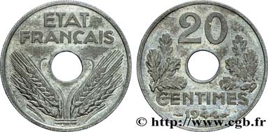 20 centimes État français, légère 1944  F.153A/2 SUP58 