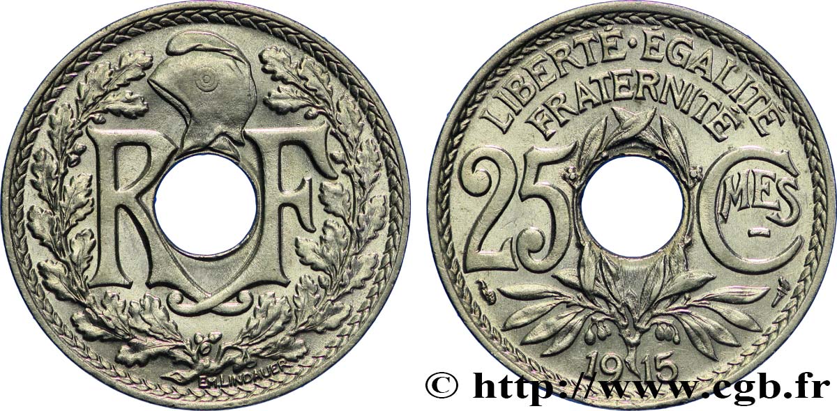 25 centimes Lindauer, Cmes souligné 1915  F.170/3 MS64 