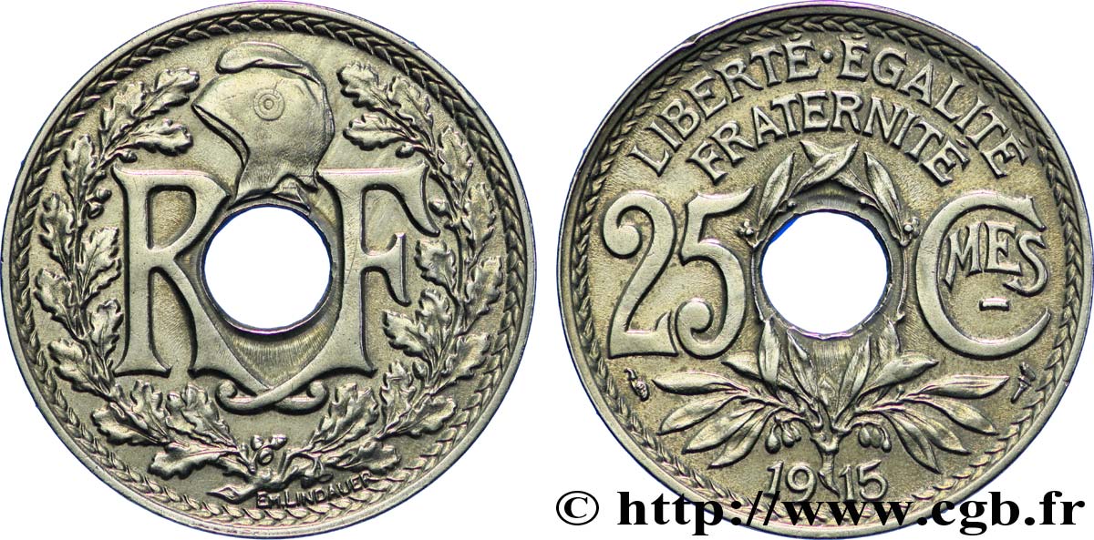 25 centimes Lindauer, Cmes souligné 1915  F.170/3 SUP60 