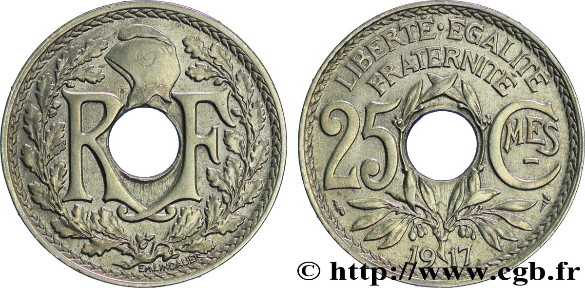 25 centimes Lindauer, Cmes souligné 1917  F.170/5 VZ59 