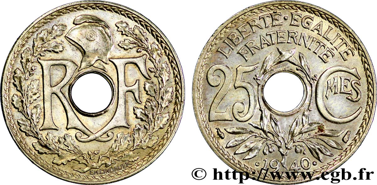 25 centimes Lindauer, maillechort 1940  F.172/4 SUP60 