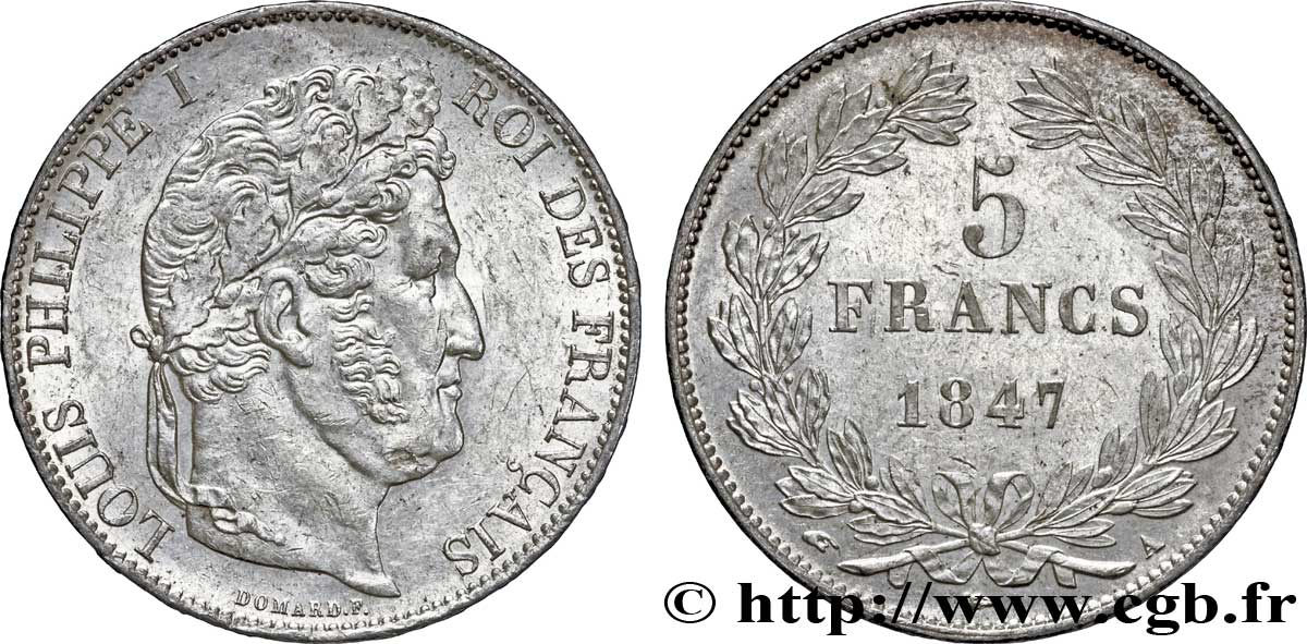 5 francs IIIe type Domard 1847 Paris F.325/14 MS60 