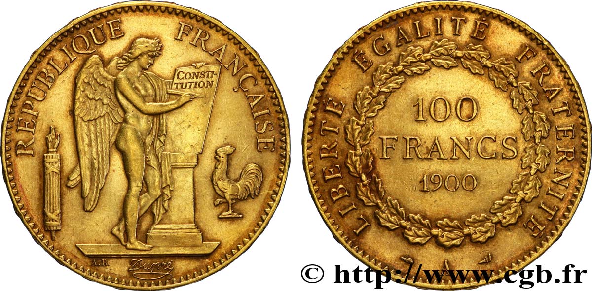 100 francs or Génie, tranche inscrite en relief Dieu protège la France 1900 Paris F.552/13 SS50 