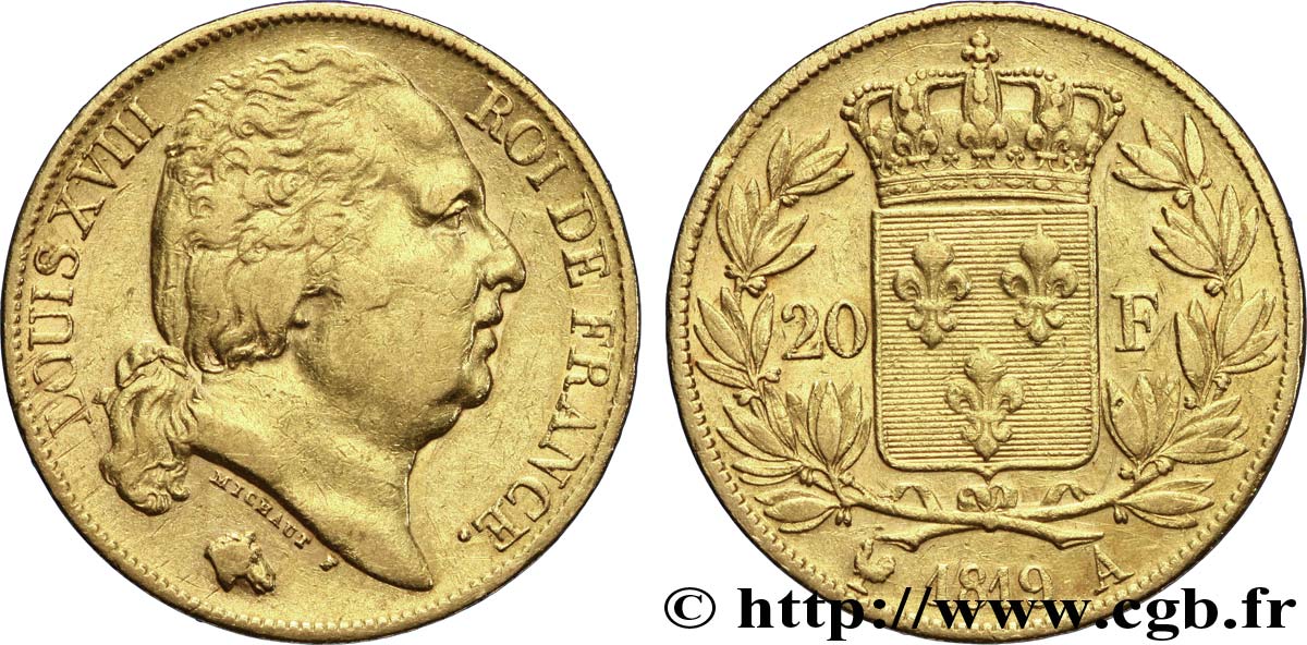 20 francs or Louis XVIII, tête nue 1819 Paris F.519/15 TTB45 