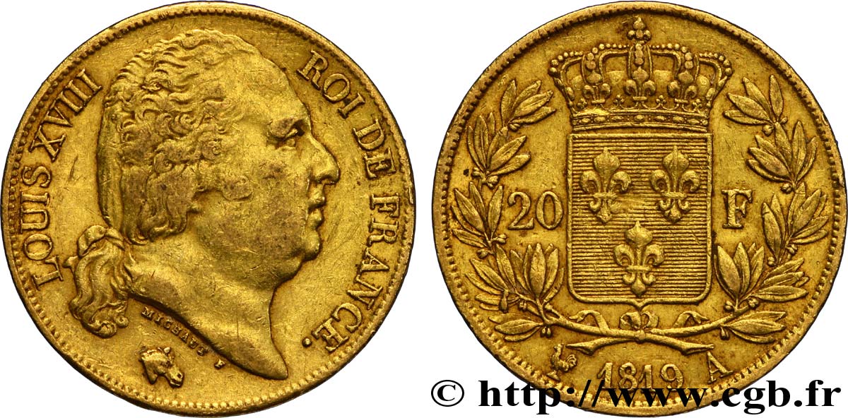 20 francs or Louis XVIII, tête nue 1819 Paris F.519/15 TTB48 