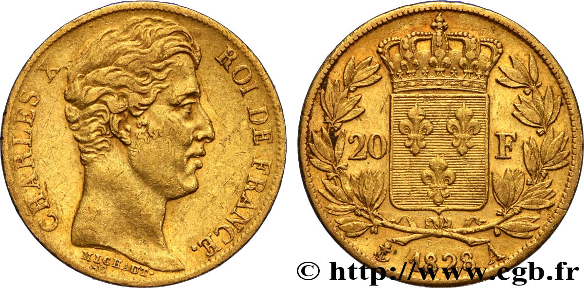 20 francs or Charles X 1828 Paris F.521/2 XF48 