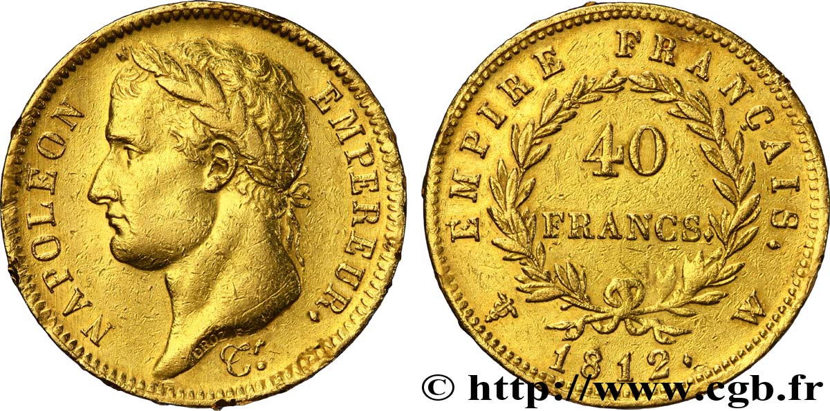 40 francs or Napoléon Ier, tête laurée, Empire français 1812 Lille F.541/10 SS45 