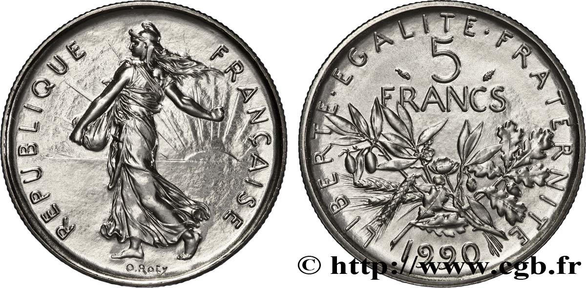 5 francs Semeuse, nickel 1990 Pessac F.341/22 MS66 