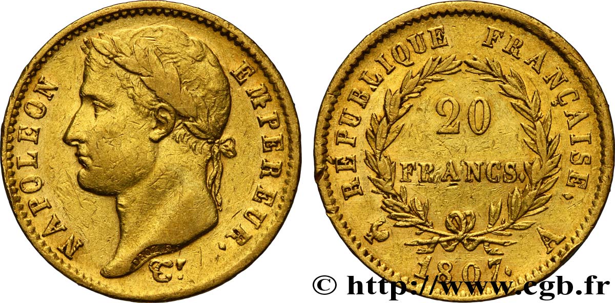 20 francs or Napoléon tête laurée, République française 1807 Paris F.515/1 TTB48 