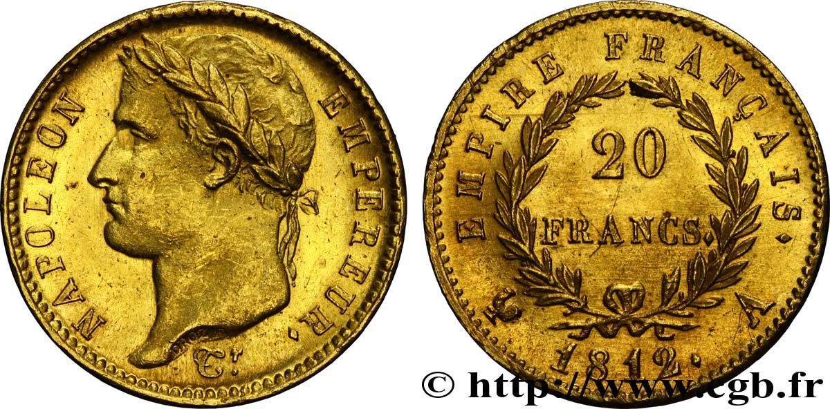 20 francs or Napoléon tête laurée, Empire français 1812 Paris F.516/22 SUP60 