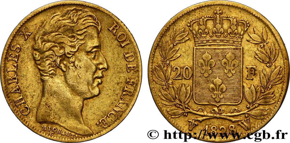 20 francs or Charles X 1828 Lille F.521/4 TTB45 