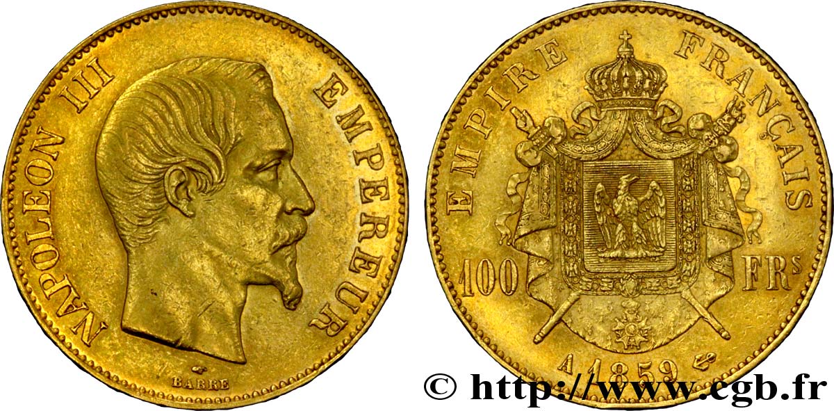 100 francs or Napoléon III, tête nue 1859 Paris F.550/7 TTB48 