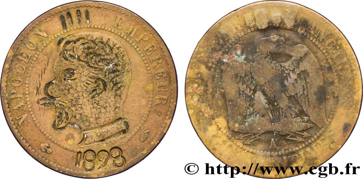 Dix centimes Napoléon III, tête nue, satirique 1898 Paris F.133/34 B10 