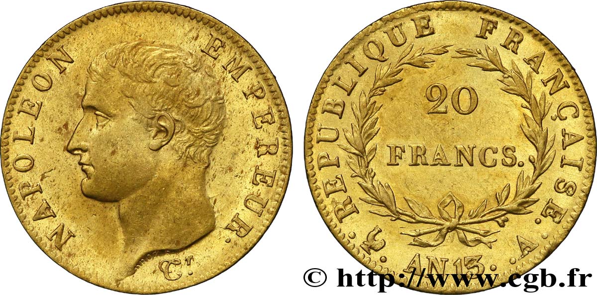 20 francs or Napoléon tête nue, Calendrier révolutionnaire 1805 Paris F.512/1 SPL58 