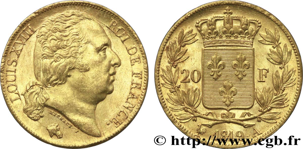 20 francs or Louis XVIII, tête nue 1819 Paris F.519/15 SPL63 