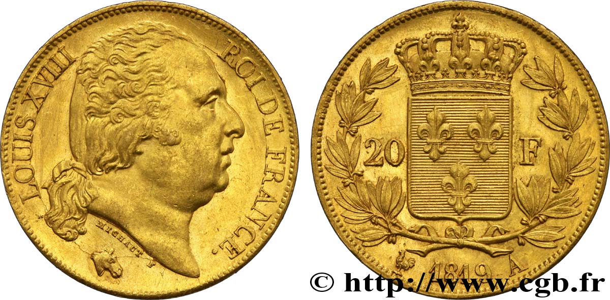 20 francs or Louis XVIII, tête nue 1819 Paris F.519/15 SUP62 