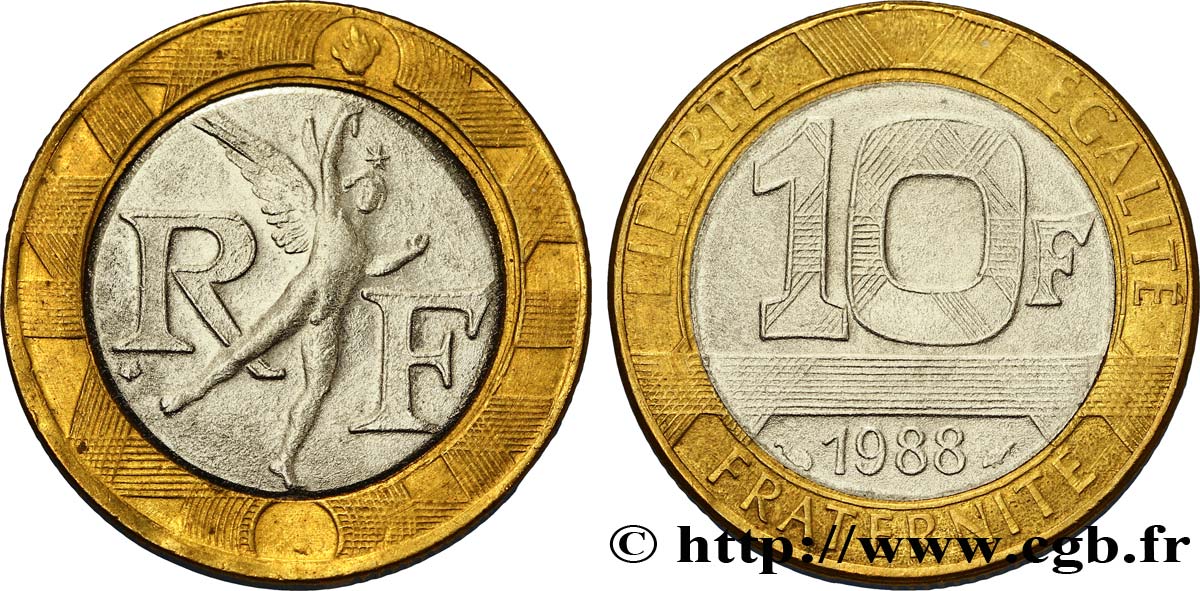 Faux de 10 francs Génie de la Bastille 1988 Pessac F.375/2 var. AU55 