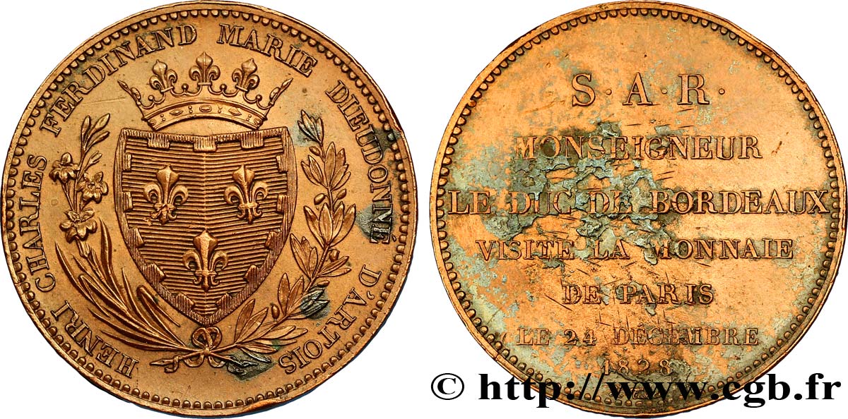 Monnaie de visite, module de 5 francs, pour le duc de Bordeaux à la Monnaie de Paris 1828 Paris VG.2658  SS 