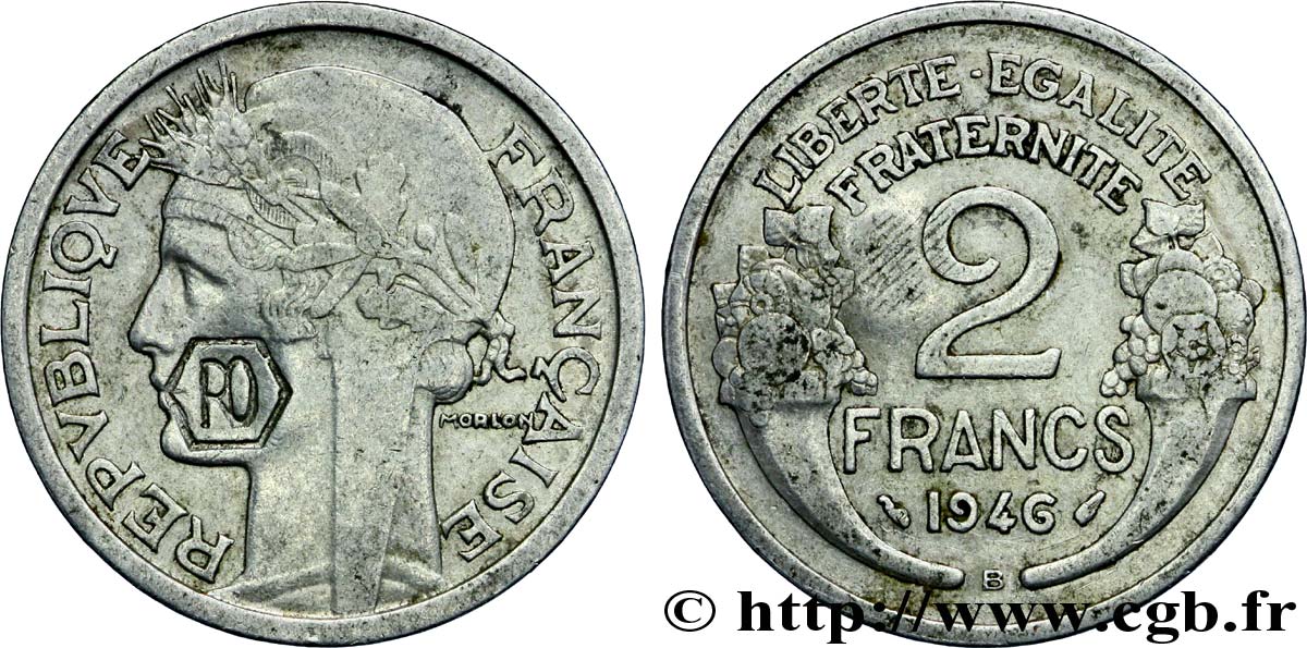 2 francs Morlon, aluminium, contremarqué RO 1946 Beaumont-Le-Roger F.269/9 var. MBC45 