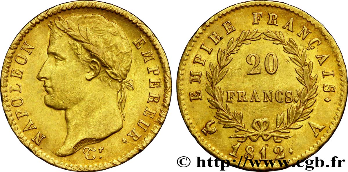 20 francs or Napoléon tête laurée, Empire français 1812 Paris F.516/22 SUP59 